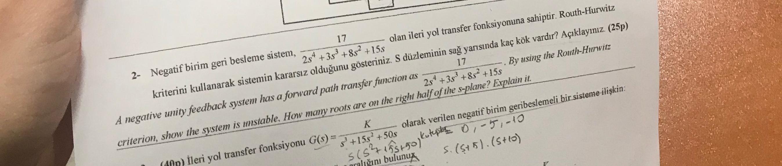 Solved Negatif Birim Geri Besleme Sistem Chegg