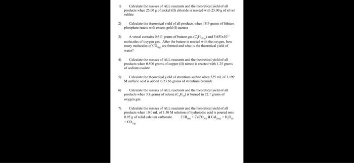 Solved 1 Cakvilate The Masses Of ALL Reactants And The Chegg