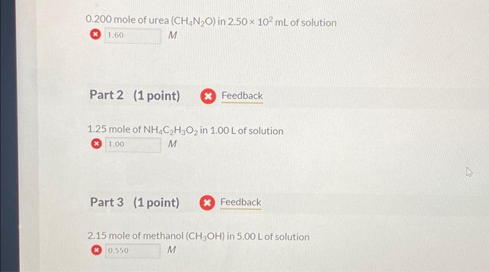 Solved Mole Of Urea Ch N O In Ml Of Chegg