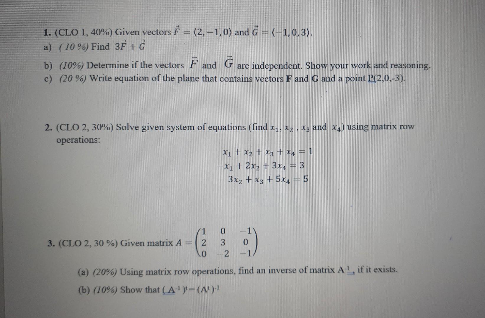 Solved 1 CLO 1 40 Given Vectors F 2 1 0 And Chegg