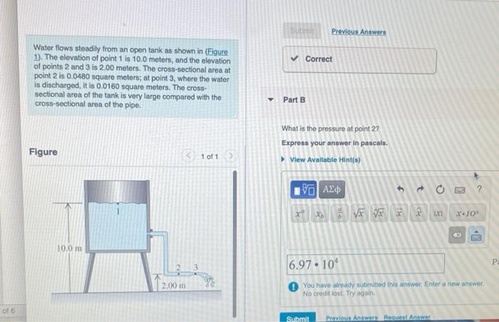 Solved Water Flows Steadily From An Open Tank As Shown In Chegg