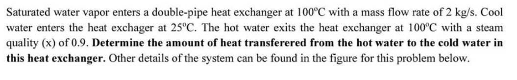 Solved Saturated Water Vapor Enters A Double Pipe Heat Chegg