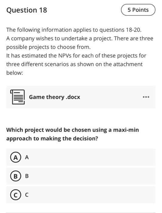 Solved Question 18 5 Points The Following Information Chegg