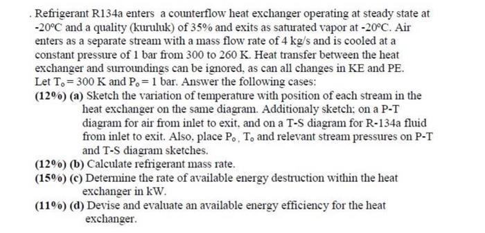 Solved Refrigerant R A Enters A Counterflow Heat Exchanger Chegg