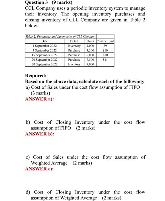 Solved Question Marks Ccl Company Uses A Periodic Chegg