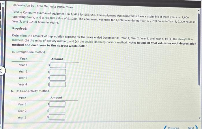 Solved Depreciation By Three Methods Partial Years Perdue Chegg