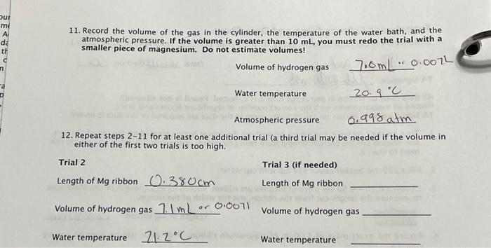 Solved Experiment 5 Calculations The Calculations Are NOT Chegg