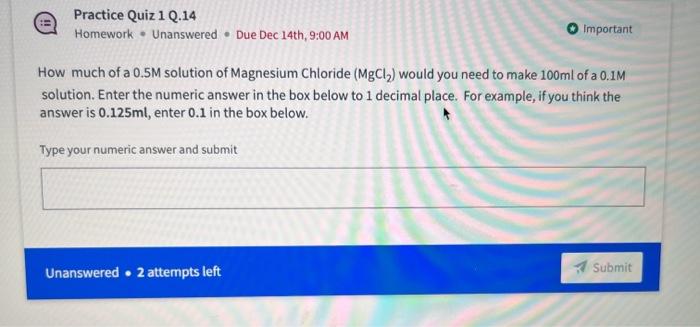 Solved How Many Grams G Of Magnesium Chloride Mgcl Is Chegg