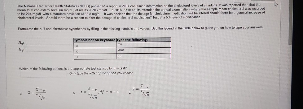 Solved The National Center For Health Statistics Nchs Chegg