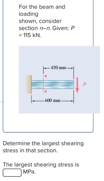 Solved For The Beam And Loading Shown Consider Section Nn Chegg