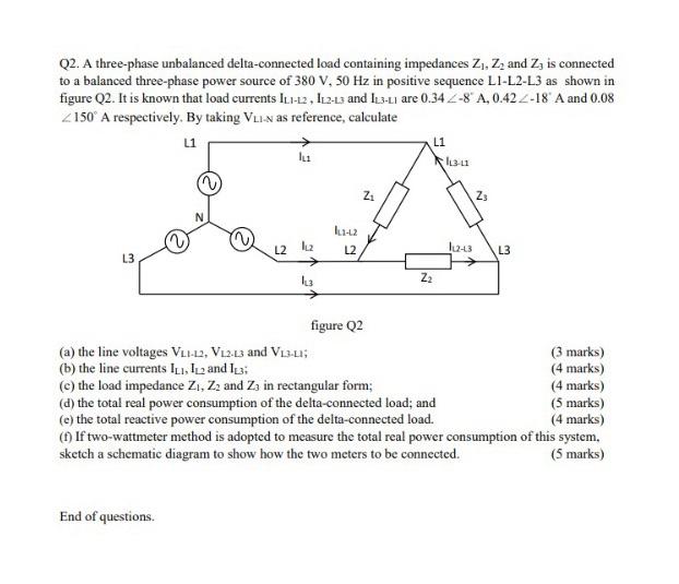 Solved Q2 A Three Phase Unbalanced Delta Connected Load Chegg