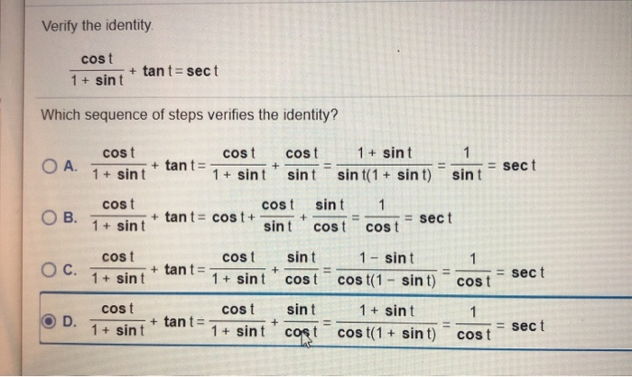 Solved Verify The Identity Cost Tant Sect 1 Sint Which Chegg