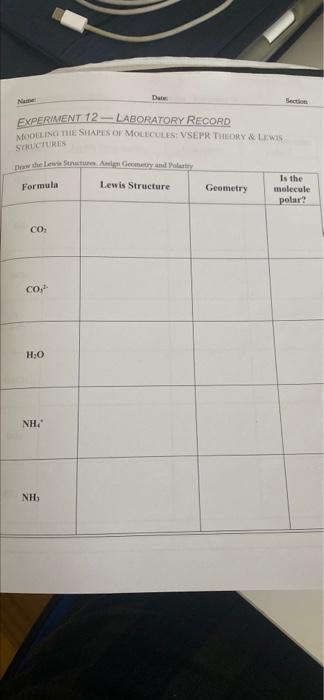 Solved Name Experiment Laboratory Record Modeling The