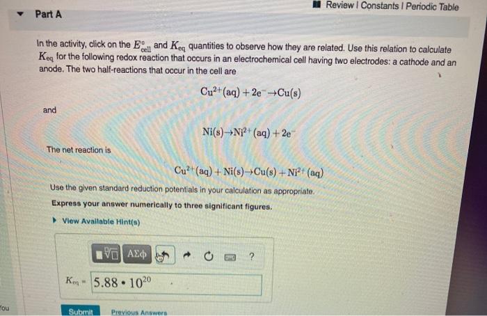 Solved Review Constants 1 Periodic Table Part A In The Chegg