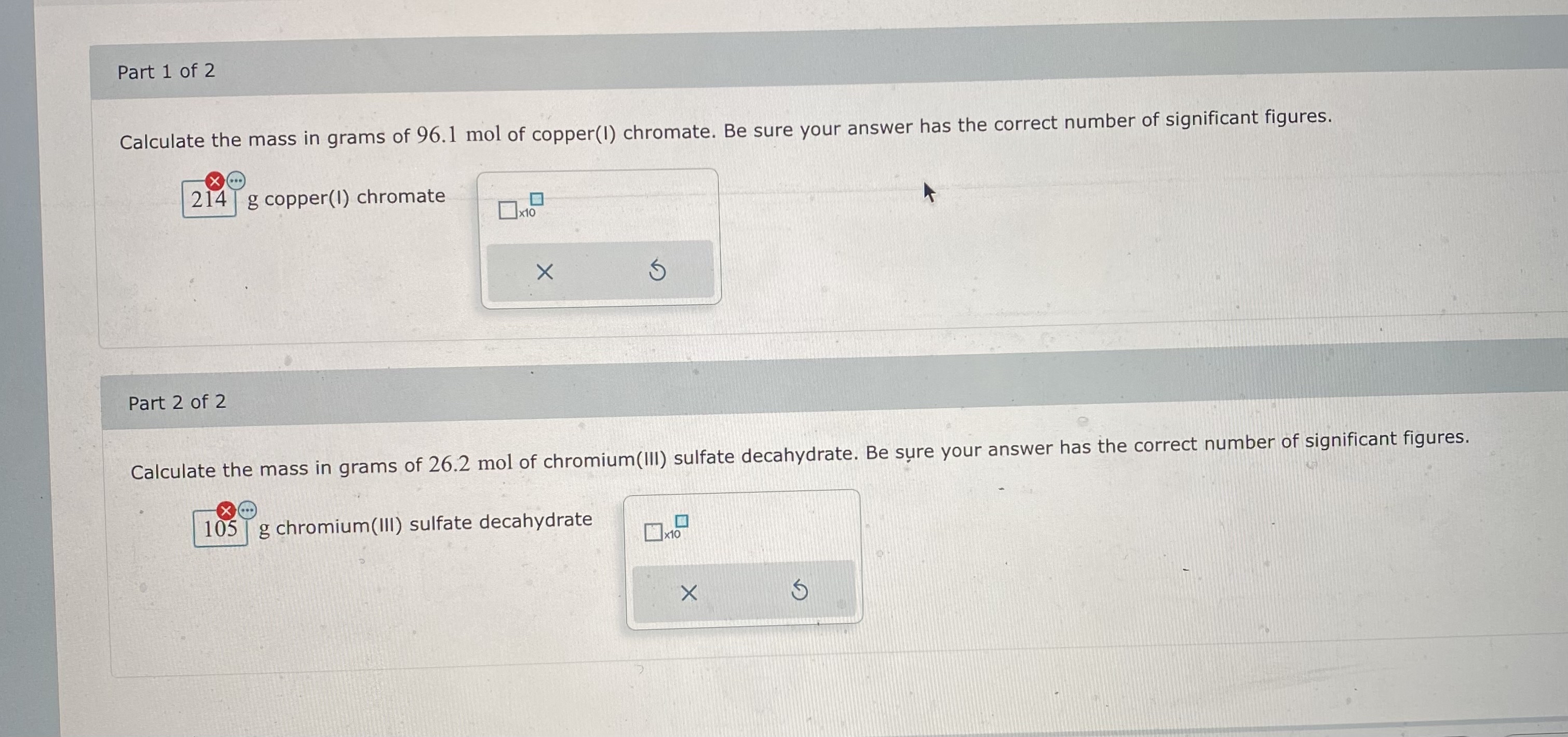 Solved Part Of Calculate The Mass In Grams Of Mol Chegg