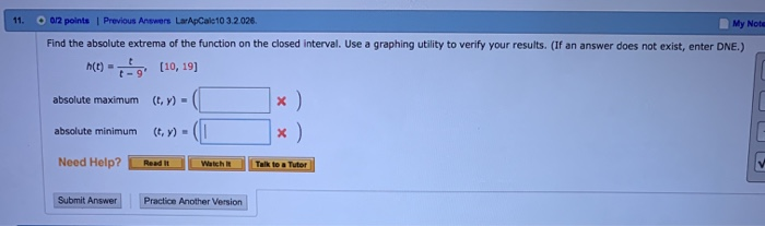 Solved 11 O 02 Points Previous Answers LarApCalc 103 2026 Chegg