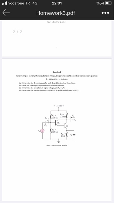 Solved Question For A Darlington Pair Amplifier Circuit Chegg