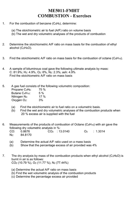 Me Fmht Combustion Exercises For The Chegg