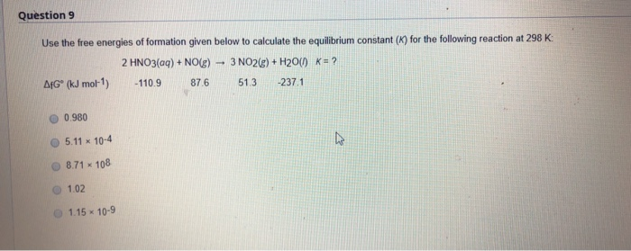 Solved Question 9 Use The Free Energies Of Formation Given Chegg