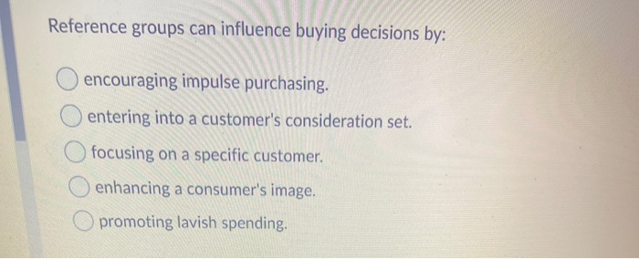 Solved Reference Groups Can Influence Buying Decisions By Chegg