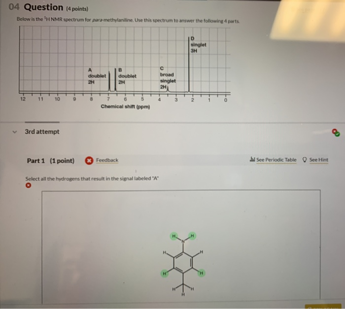 Solved 04 Question 4 Points Below Is The H NMR Spectrum Chegg