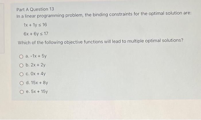 Solved Part A Question In A Linear Programming Problem Chegg