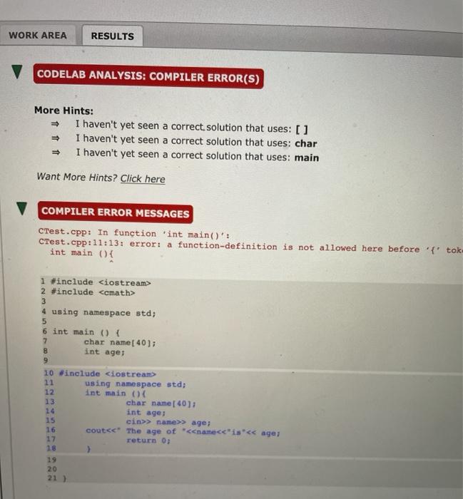 Solved Work Area Results Assume That Name And Age Have Been Chegg