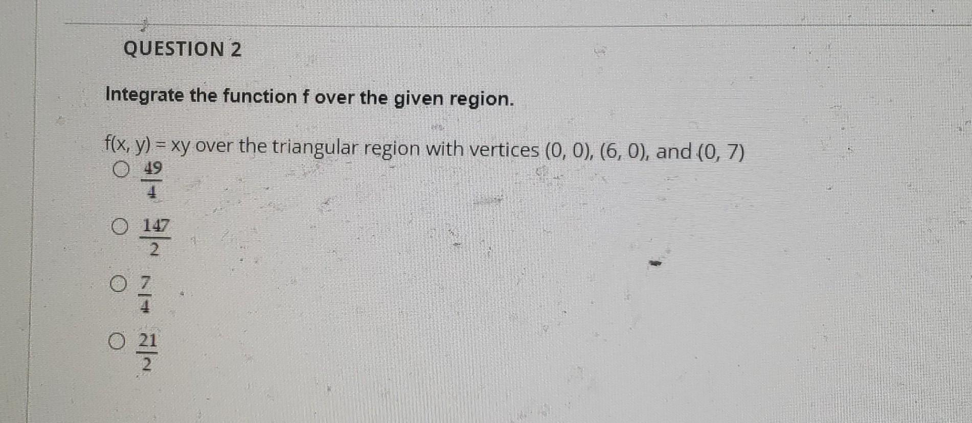 Solved Integrate The Function F Over The Given Region Chegg