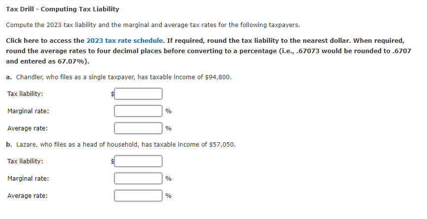 Solved Tax Drill Computing Tax Liabilitycompute The Chegg