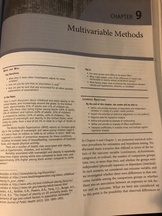 Solved Chapter Multivariable Methods When And Why Y Chegg