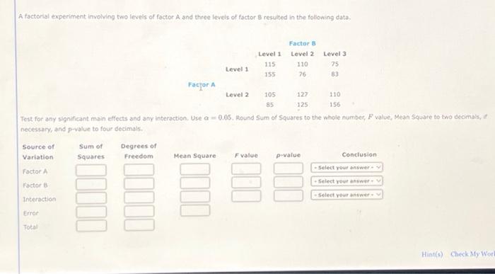 Solved A Factorial Experiment Involving Two Levels Of Factor Chegg