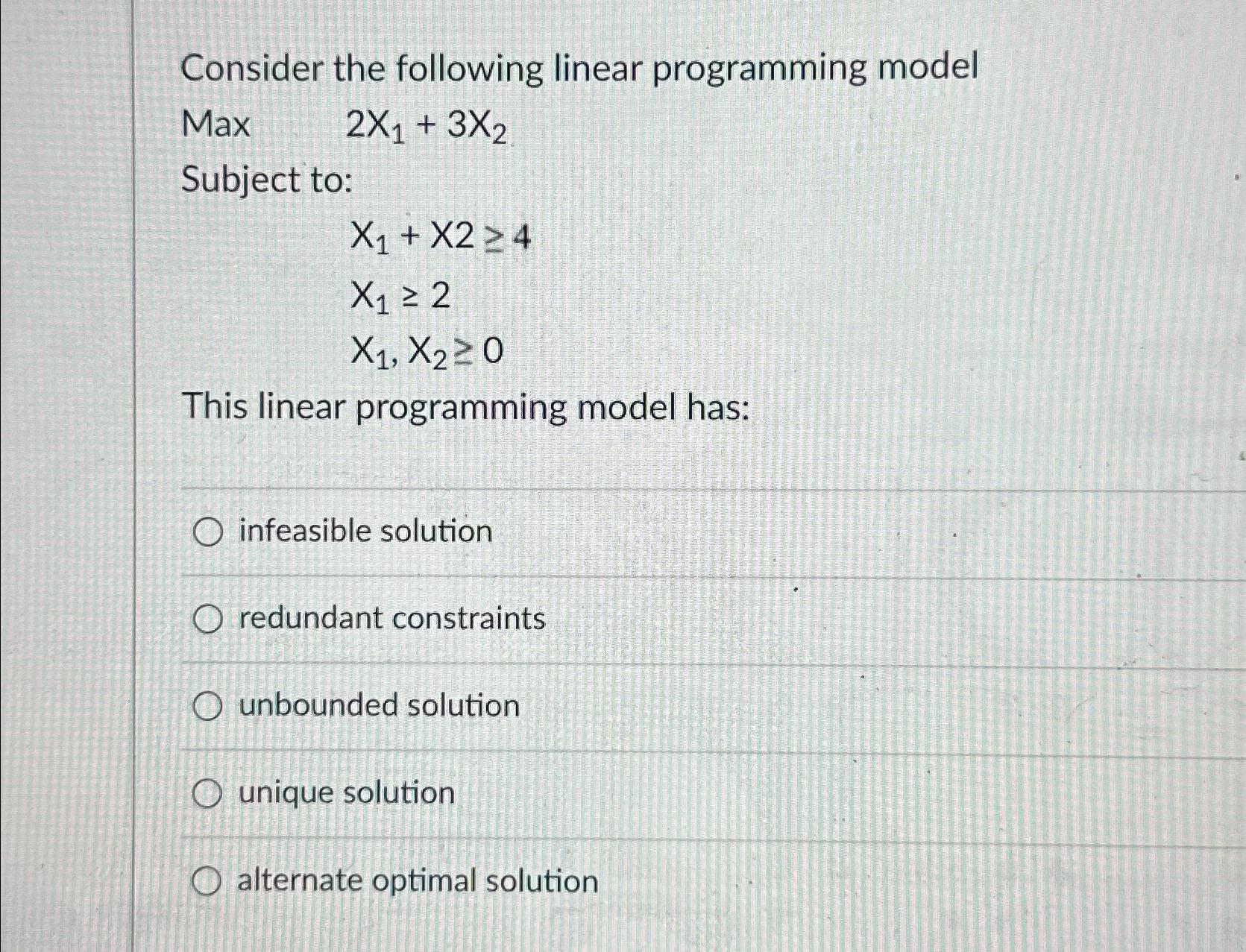 Solved Consider The Following Linear Programming Model Max Chegg