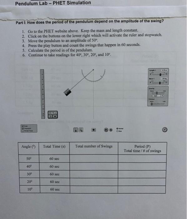 Pendulum Lab PHET Simulation Part 1 How Does The Chegg