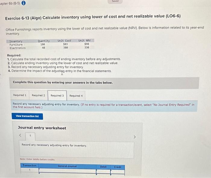 Solved Exercise 6 13 Algo Calculate Inventory Using Lower Chegg