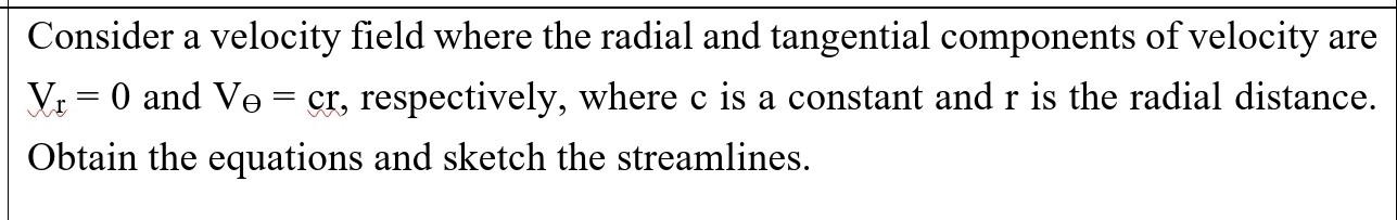 Solved Consider A Velocity Field Where The Radial And Chegg