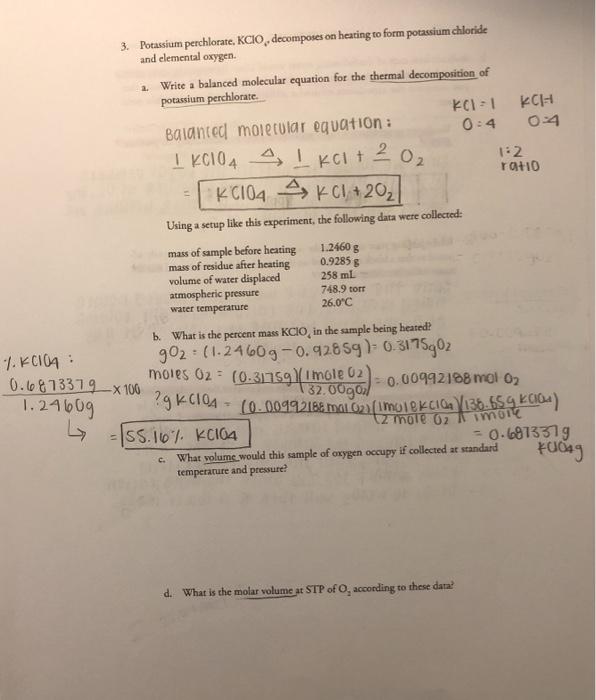 Solved Potassium Perchlorate Kcio Decomposes On Hearing Chegg