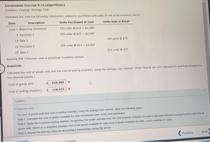 Solved Cornerstone Exercise Algorithmic Inventory Chegg