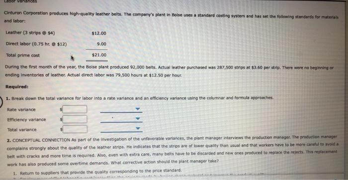 Solved Materials Variances Cinturon Corporation Produces Chegg
