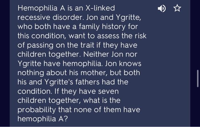 Solved Hemophilia A Is An X Linked Recessive Disorder Jon Chegg