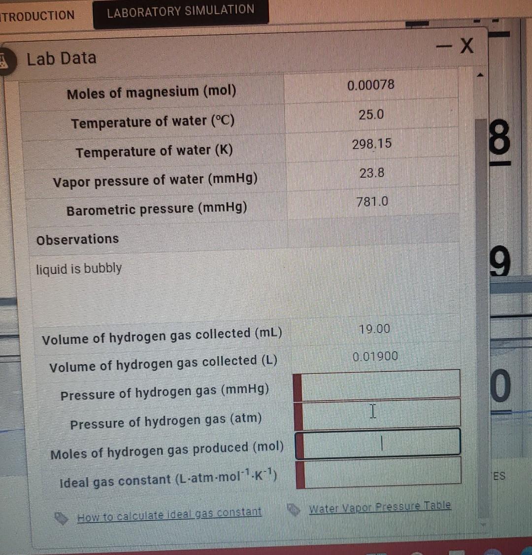 Solved TRODUCTION LABORATORY SIMULATION Lab Data Volume Of Chegg