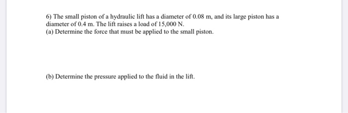 Solved 6 The Small Piston Of A Hydraulic Lift Has A Chegg