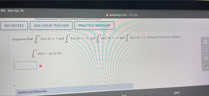 Solved Pm Mon Apr Webassign Net Private My Notes Ask Chegg