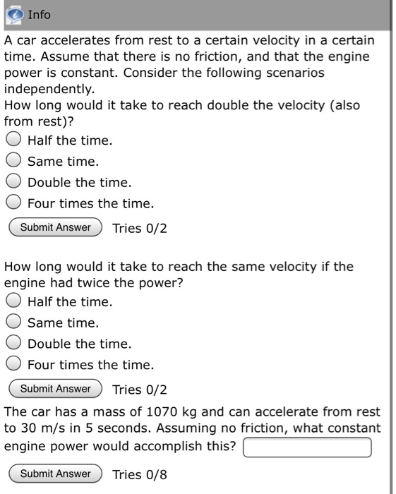 Solved Info A Car Accelerates From Rest To A Certain Chegg