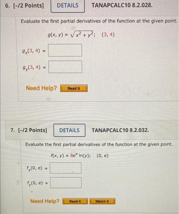 Solved 6 2 Points DETAILS TANAPCALC10 8 2 028 Evaluate Chegg