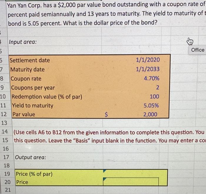 Solved Yan Yan Corp Has A Par Value Bond Outstanding Chegg