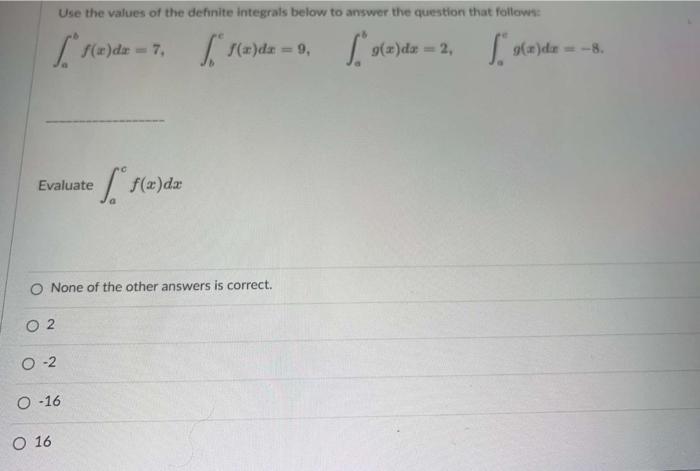 Solved Use The Values Of The Definite Integrals Below To Chegg