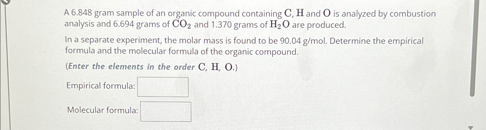 Solved A Gram Sample Of An Organic Compound Chegg