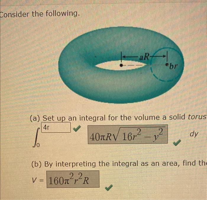 Consider The Following A Set Up An Integral For Chegg