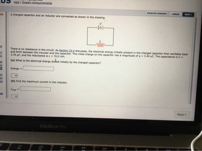 Solved Help System Announcements Es A Charged Capacitor And Chegg