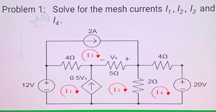 Solved Problem 1 Solve For The Mesh Currents I1 I2 I3 And Chegg